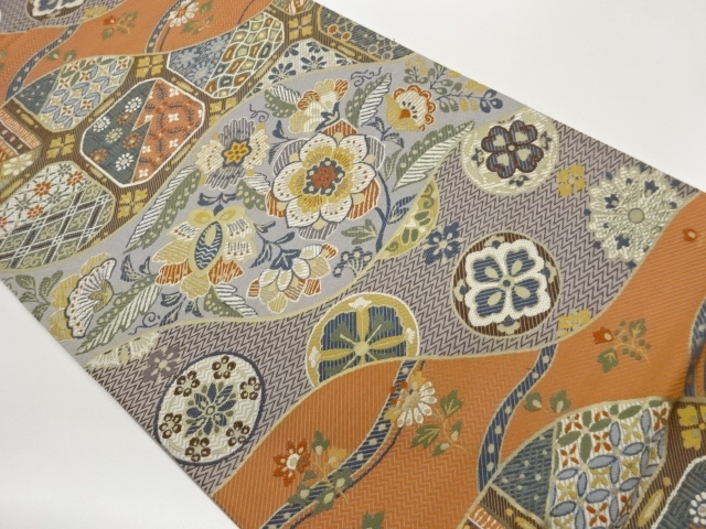 JAPANESE FUKURO OBI / WOVEN ABSTRACT TATEWAKU PATTERN